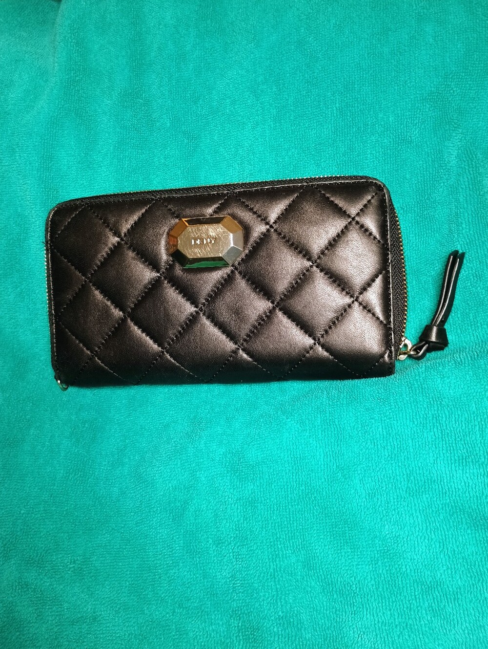DKNY Quilted Black Zip Around Wallet